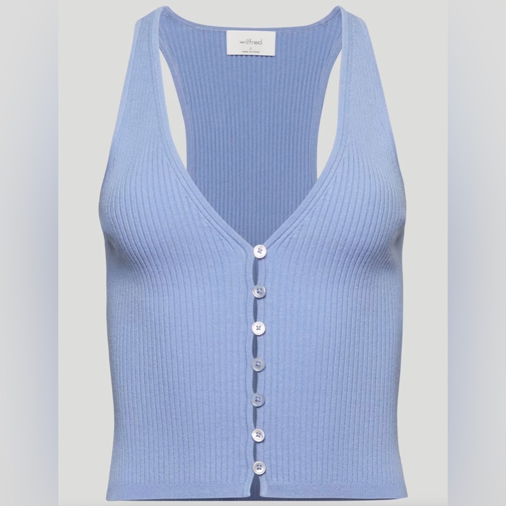 Aritzia Wilfred Soft Blue Ribbed Knit Affinity Top Size Small